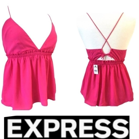 Express XS Neon Pink Halter Top Baby Doll Ties - Picture 1 of 8